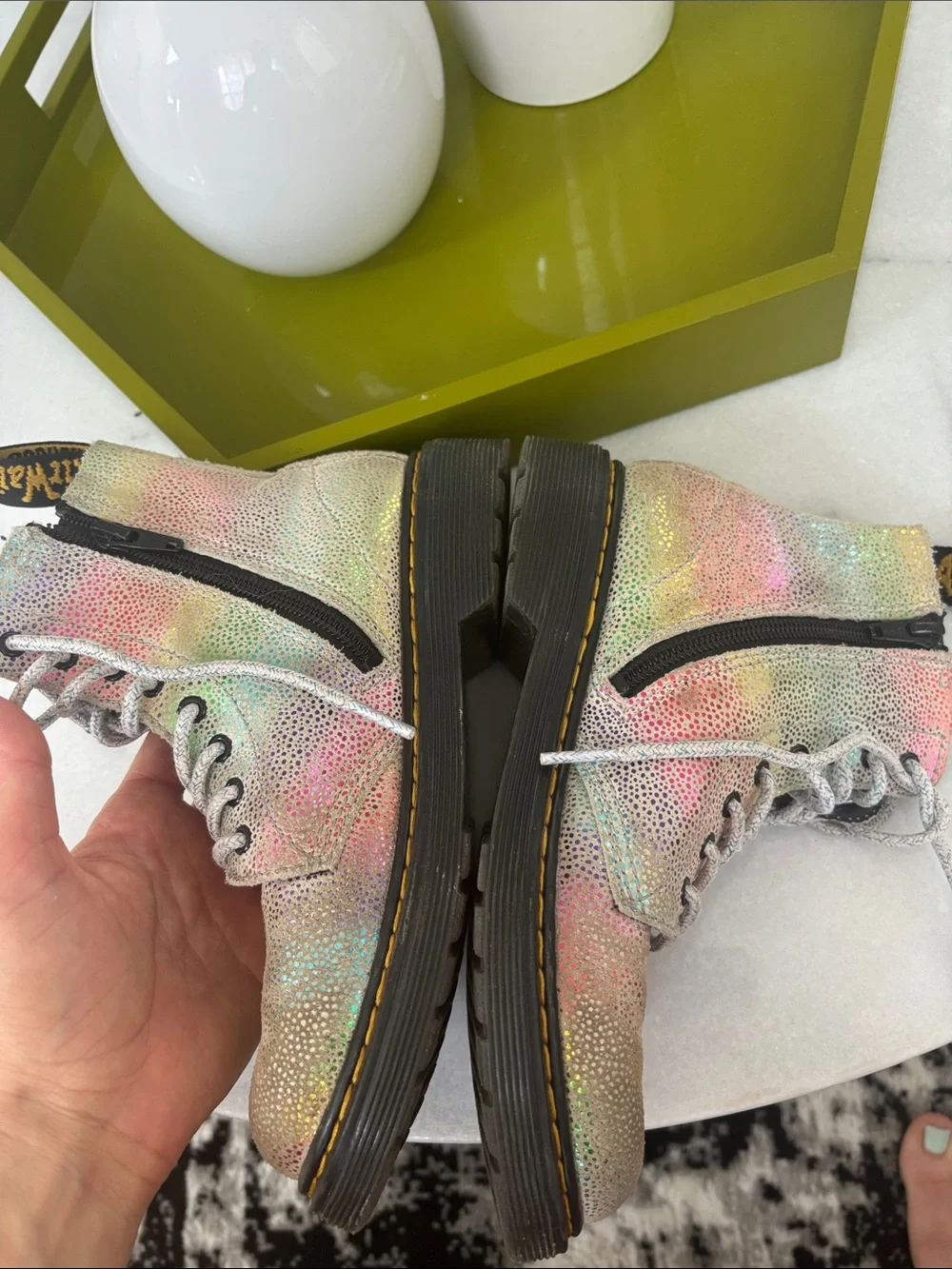 Kids Dr. Martens Holographic Iridescent Lace-Up Combat Boots - Multi